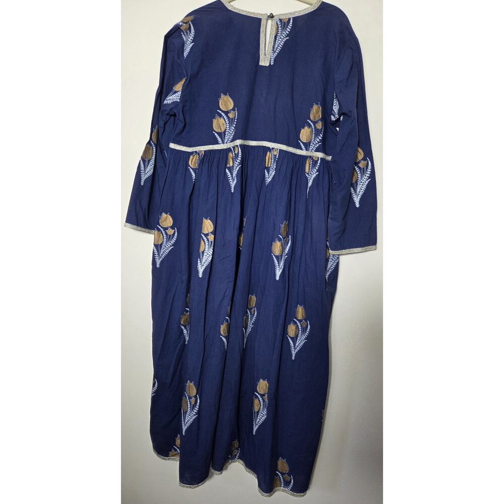 Boho Floral Cotton Long Dress Deep Indigo Blue Womens XL Better Living